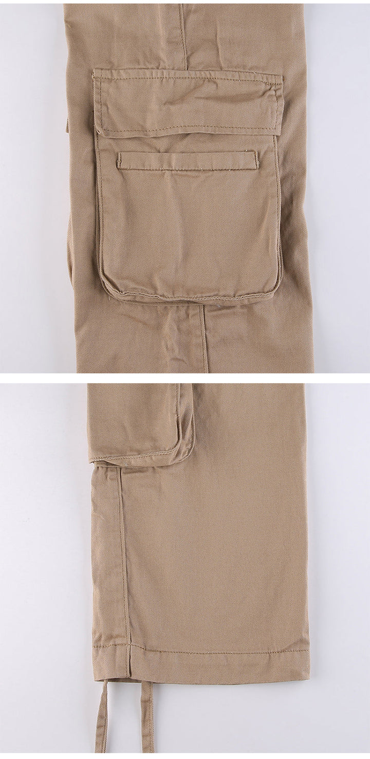 Un pantalon cargo coupe droite multipoches camel pour femme. Silhouette valorisée par sa coupe légèrement large et taille haute. Poches street pour une touche fonctionnelle et stylée. Confort durable en coton et polyester. Tailles disponibles: S à XL.